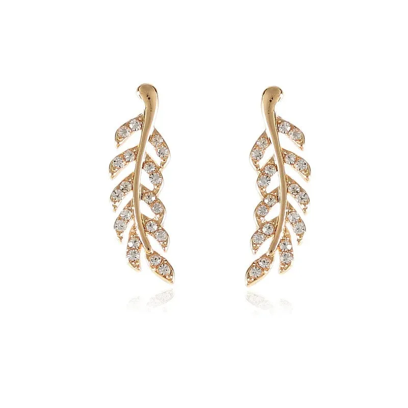 Fashionable Crystal Leaf Design Stud Women's Earrings