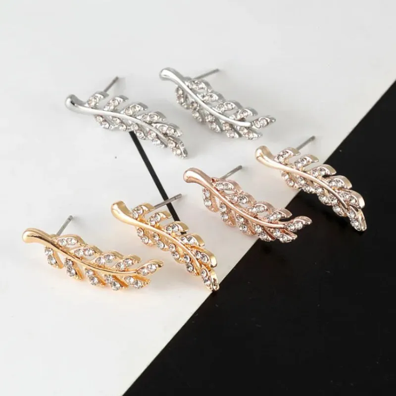 Fashionable Crystal Leaf Design Stud Women's Earrings