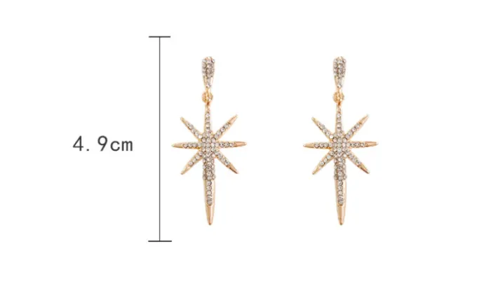 Fashionable Feminine Eight-pointed Star Long Silver Needle Earrings