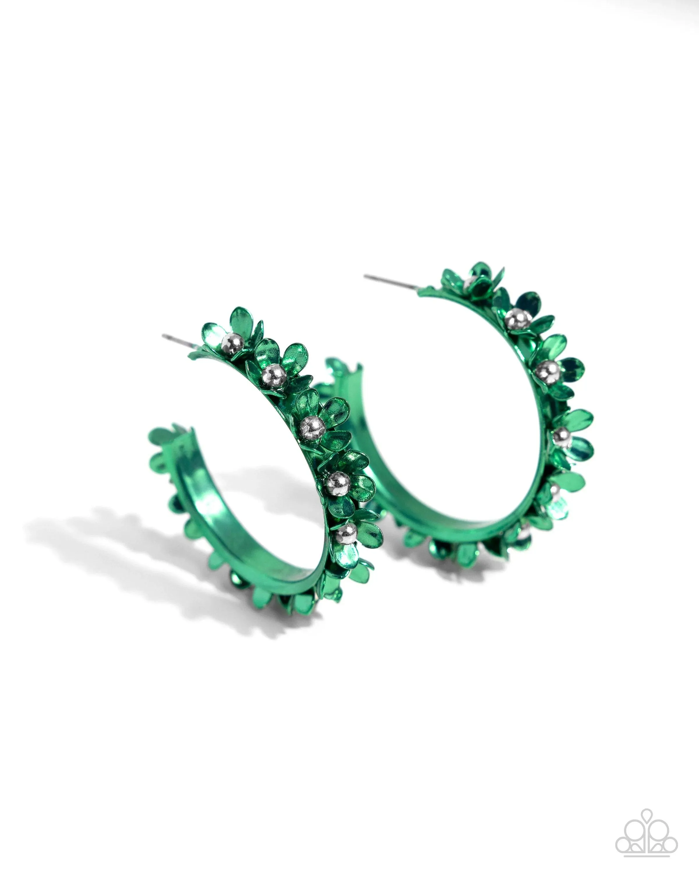 Fashionable Flower Crown - Green Hoop Earring-Paparazzi