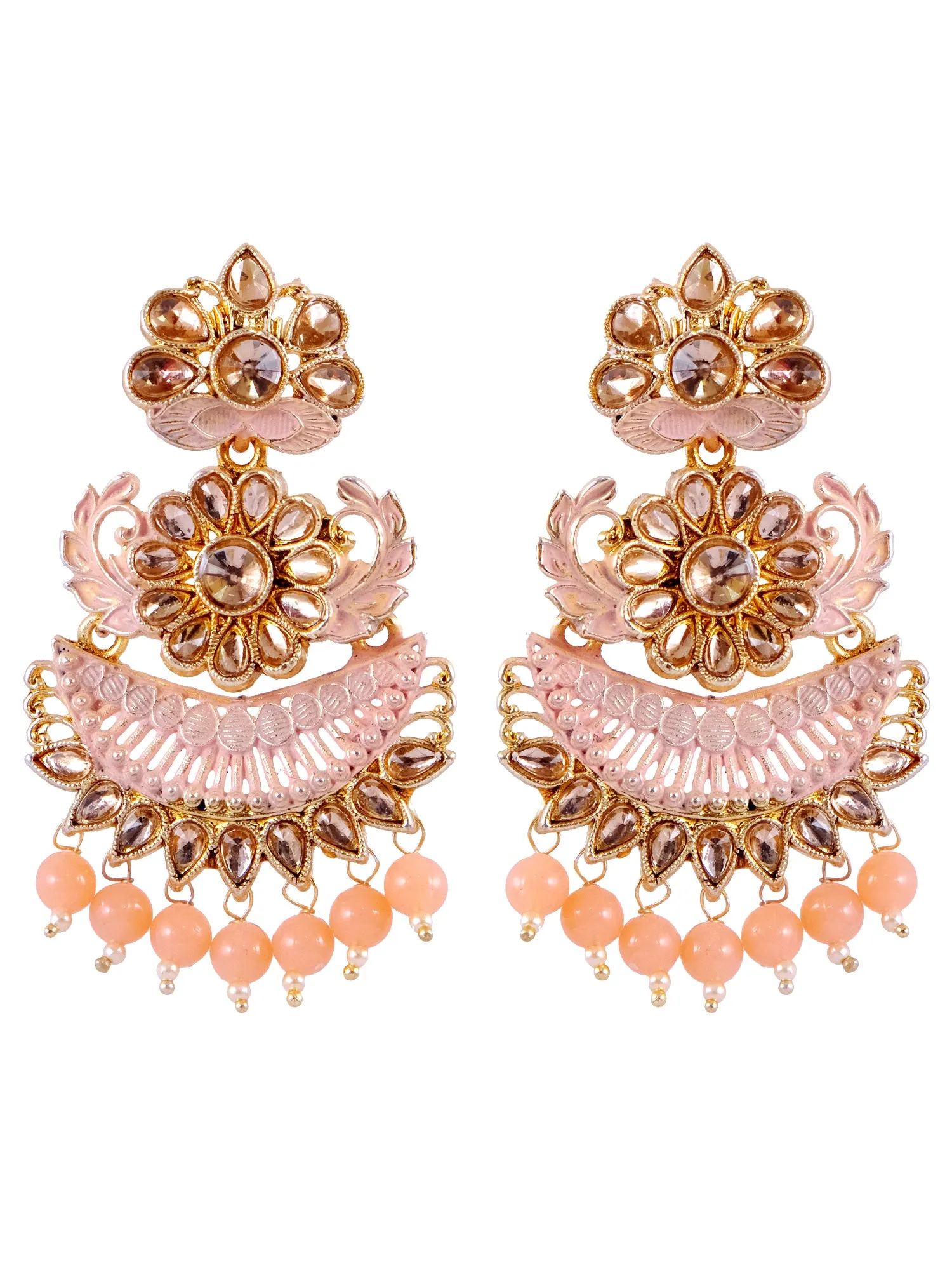 Fashionable Peach Asym. Alloy & Stone Drop Earrings