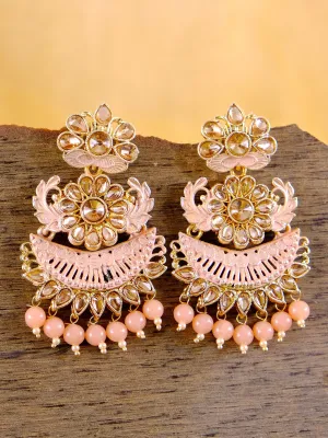 Fashionable Peach Asym. Alloy & Stone Drop Earrings