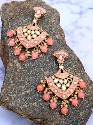 Fashionable Pink Pearl Drop Triangle Earrings For Unique Look