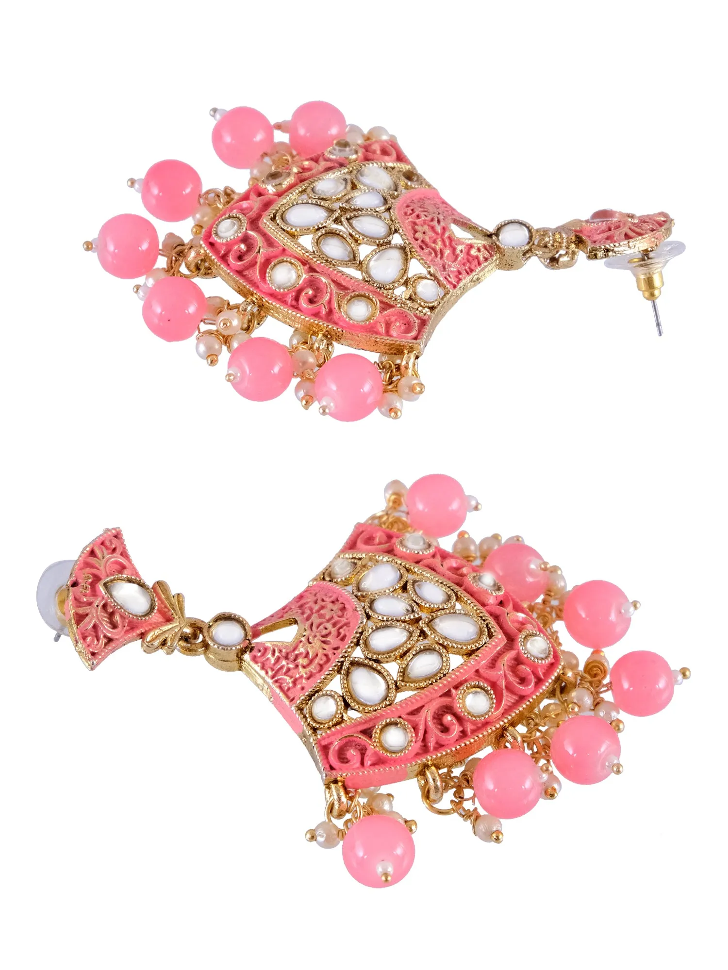 Fashionable Pink Pearl Drop Triangle Earrings For Unique Look
