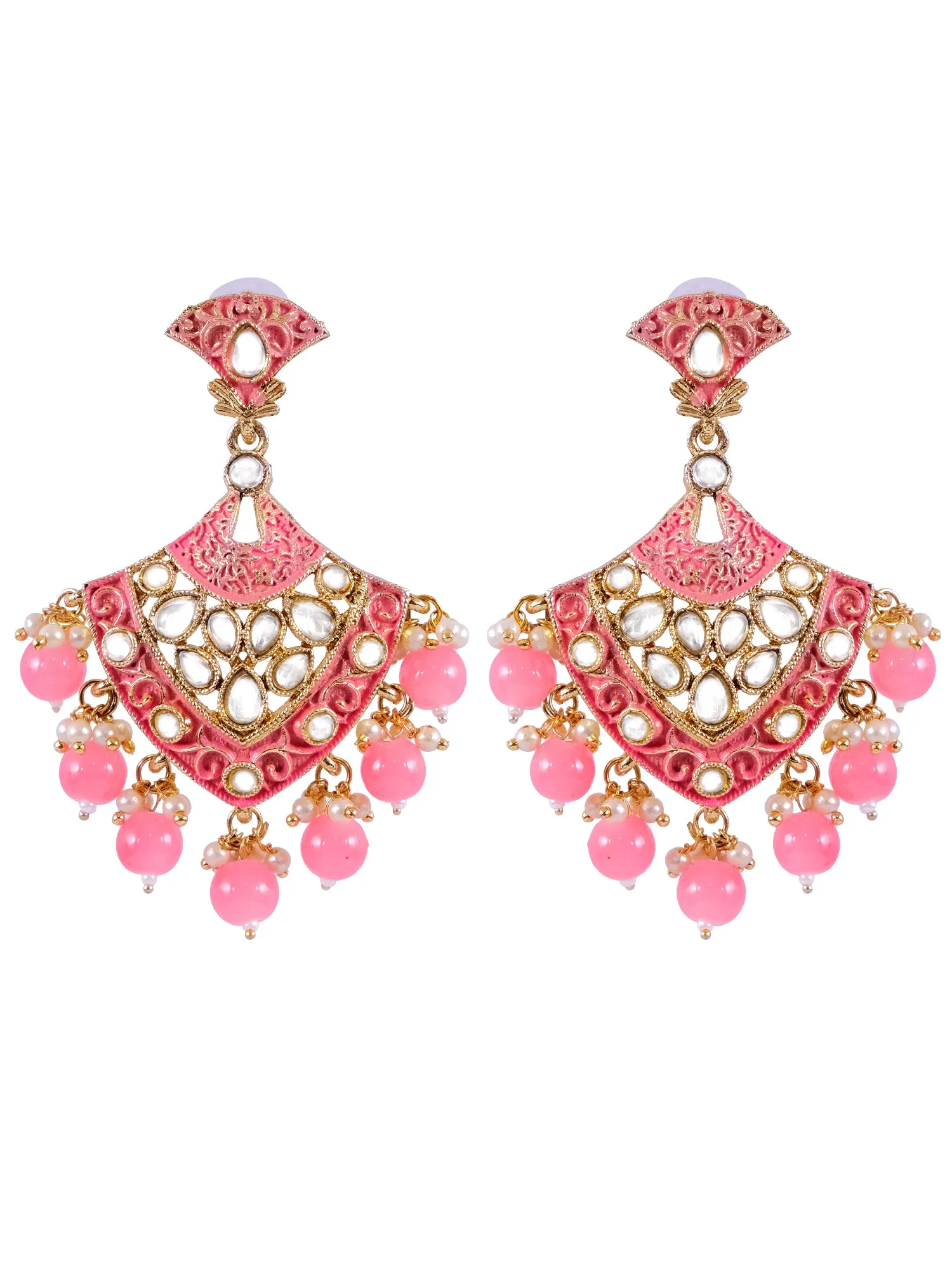 Fashionable Pink Pearl Drop Triangle Earrings For Unique Look