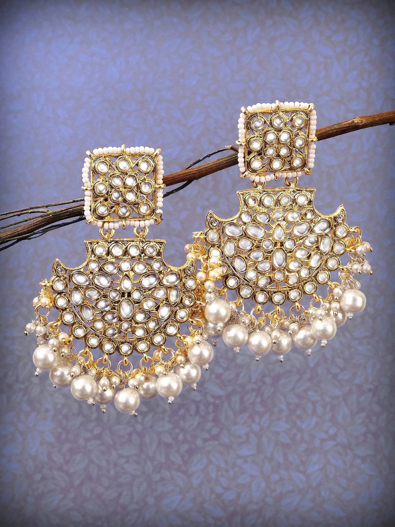 Fashionable Pink Pearl Gold Dangler Earrings for Stylish Women and Girls