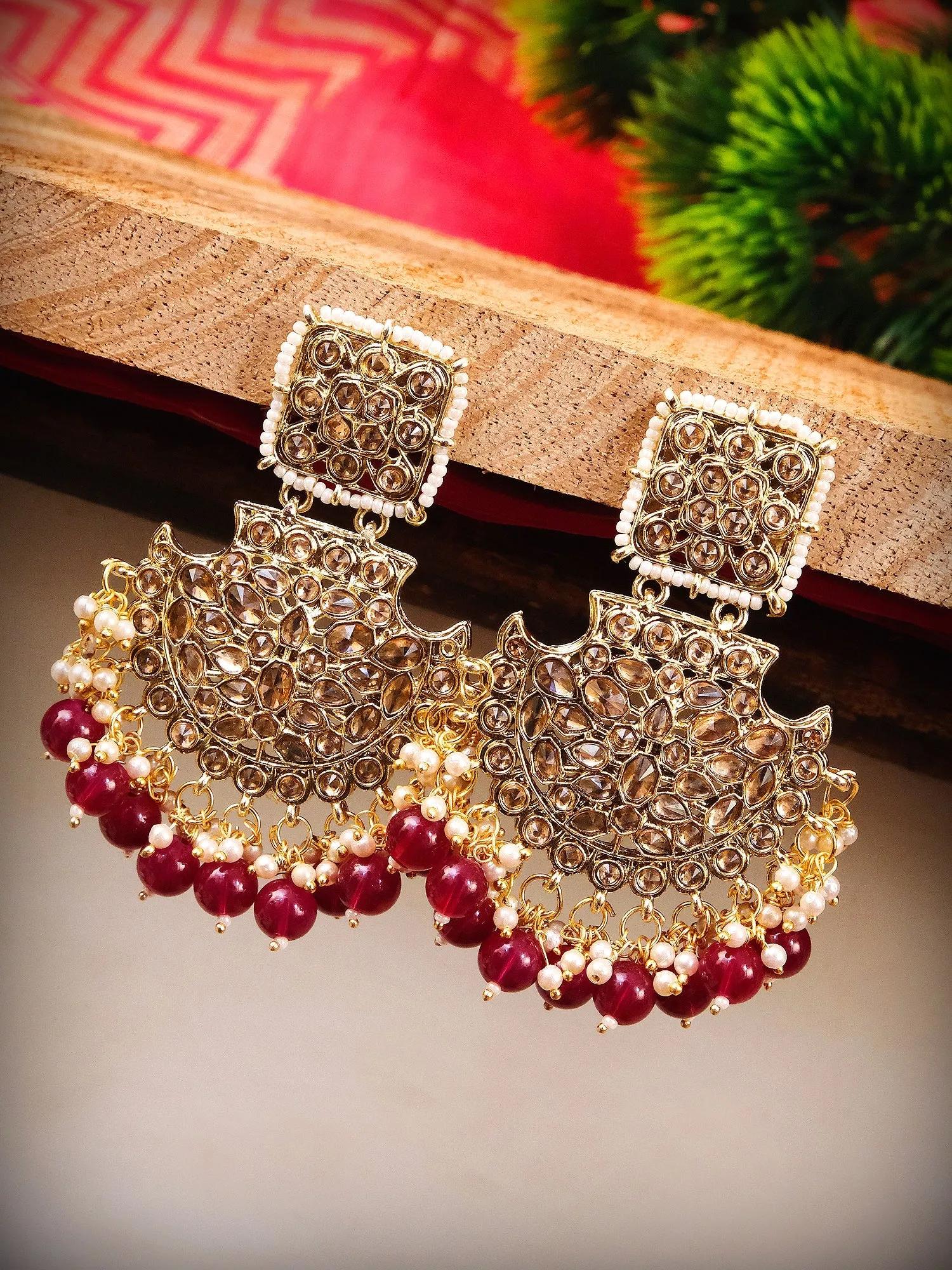 Fashionable Pink Pearl Gold Dangler Earrings for Stylish Women and Girls