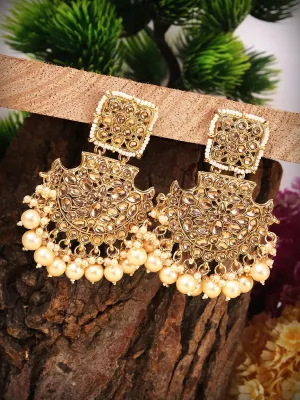 Fashionable Pink Pearl Gold Dangler Earrings for Stylish Women and Girls