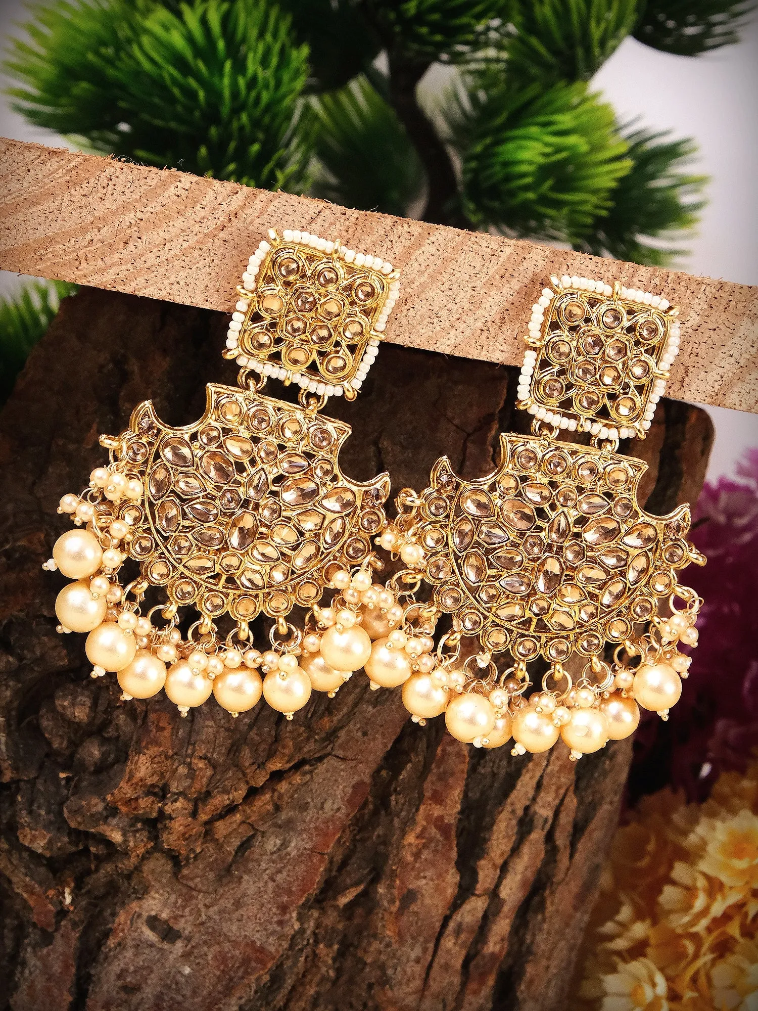 Fashionable Pink Pearl Gold Dangler Earrings for Stylish Women and Girls