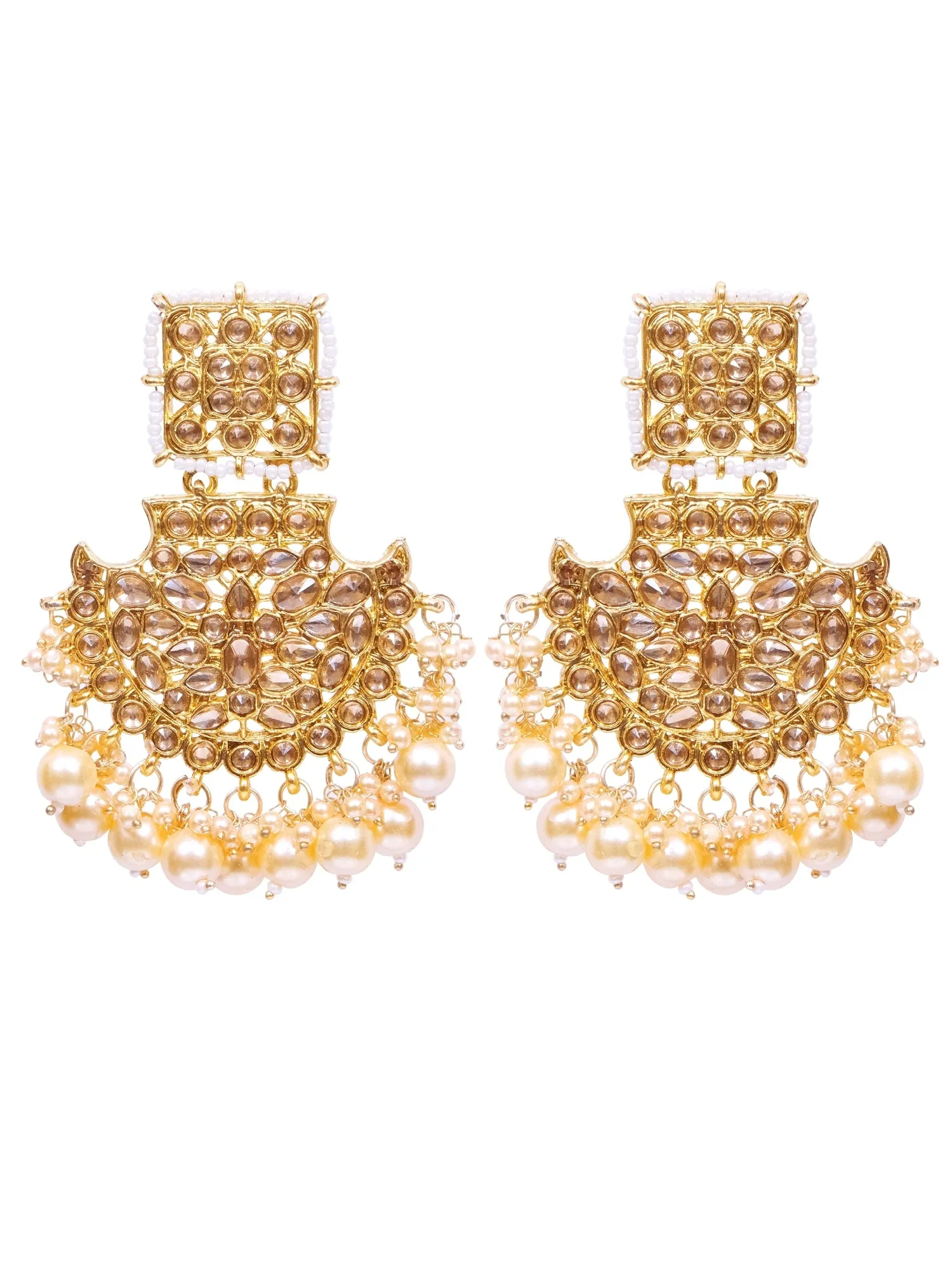 Fashionable Pink Pearl Gold Dangler Earrings for Stylish Women and Girls