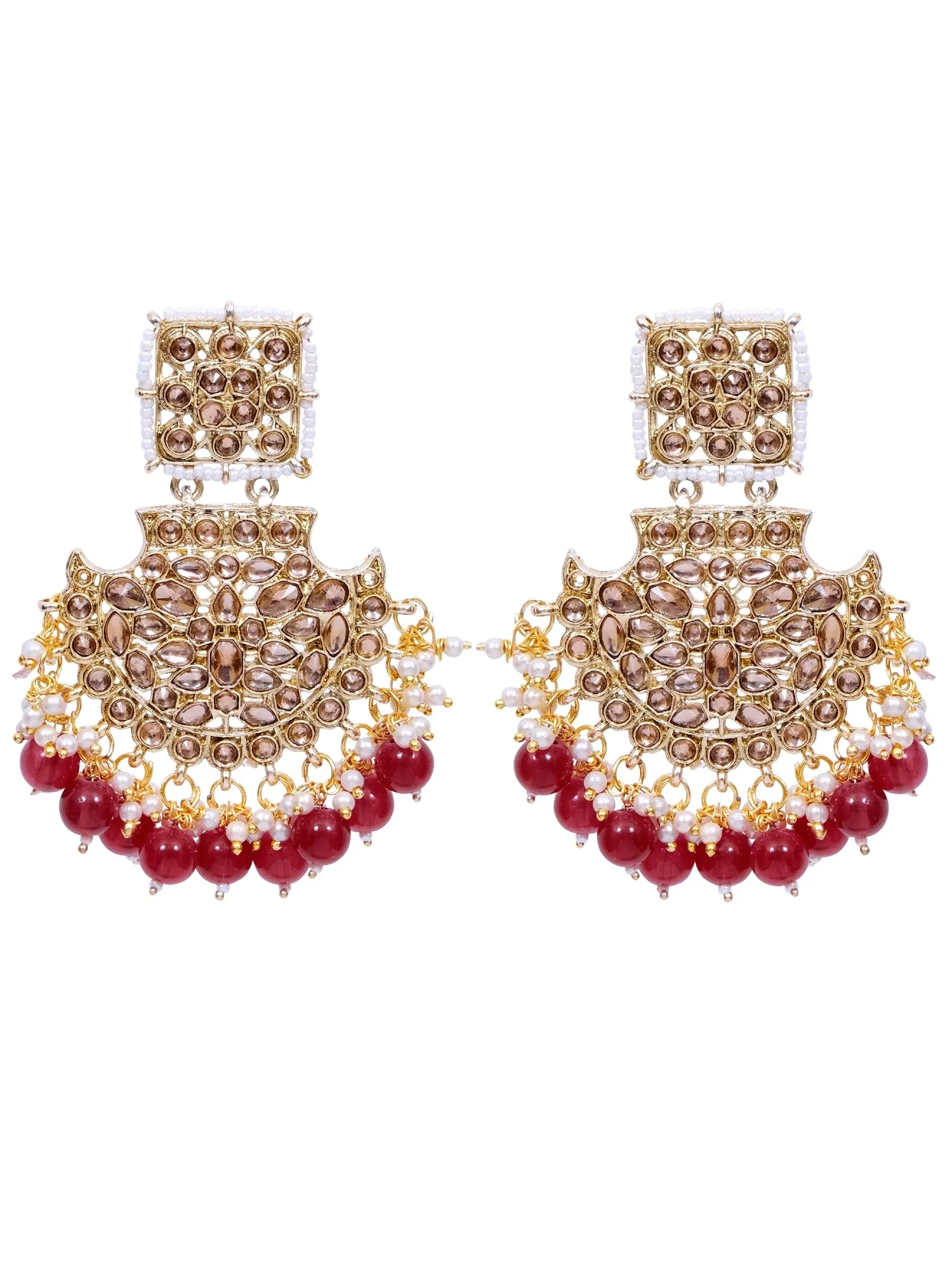 Fashionable Pink Pearl Gold Dangler Earrings for Stylish Women and Girls