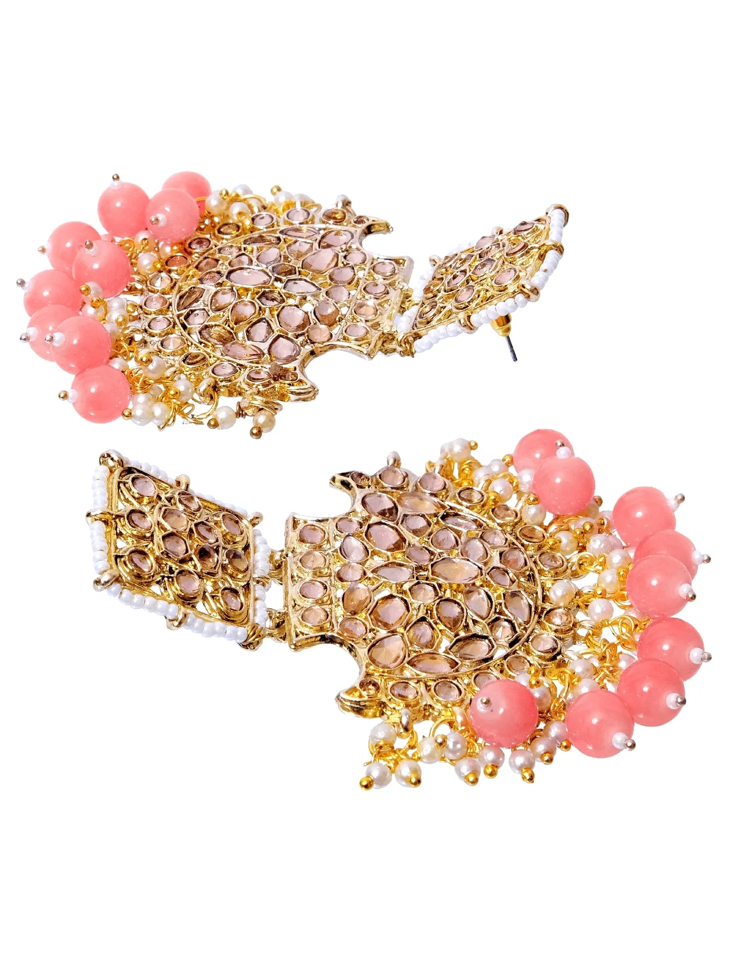 Fashionable Pink Pearl Gold Dangler Earrings for Stylish Women and Girls