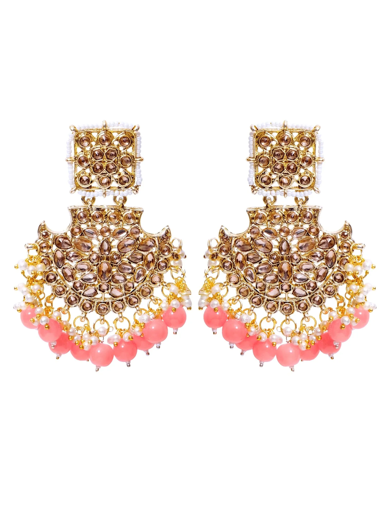 Fashionable Pink Pearl Gold Dangler Earrings for Stylish Women and Girls