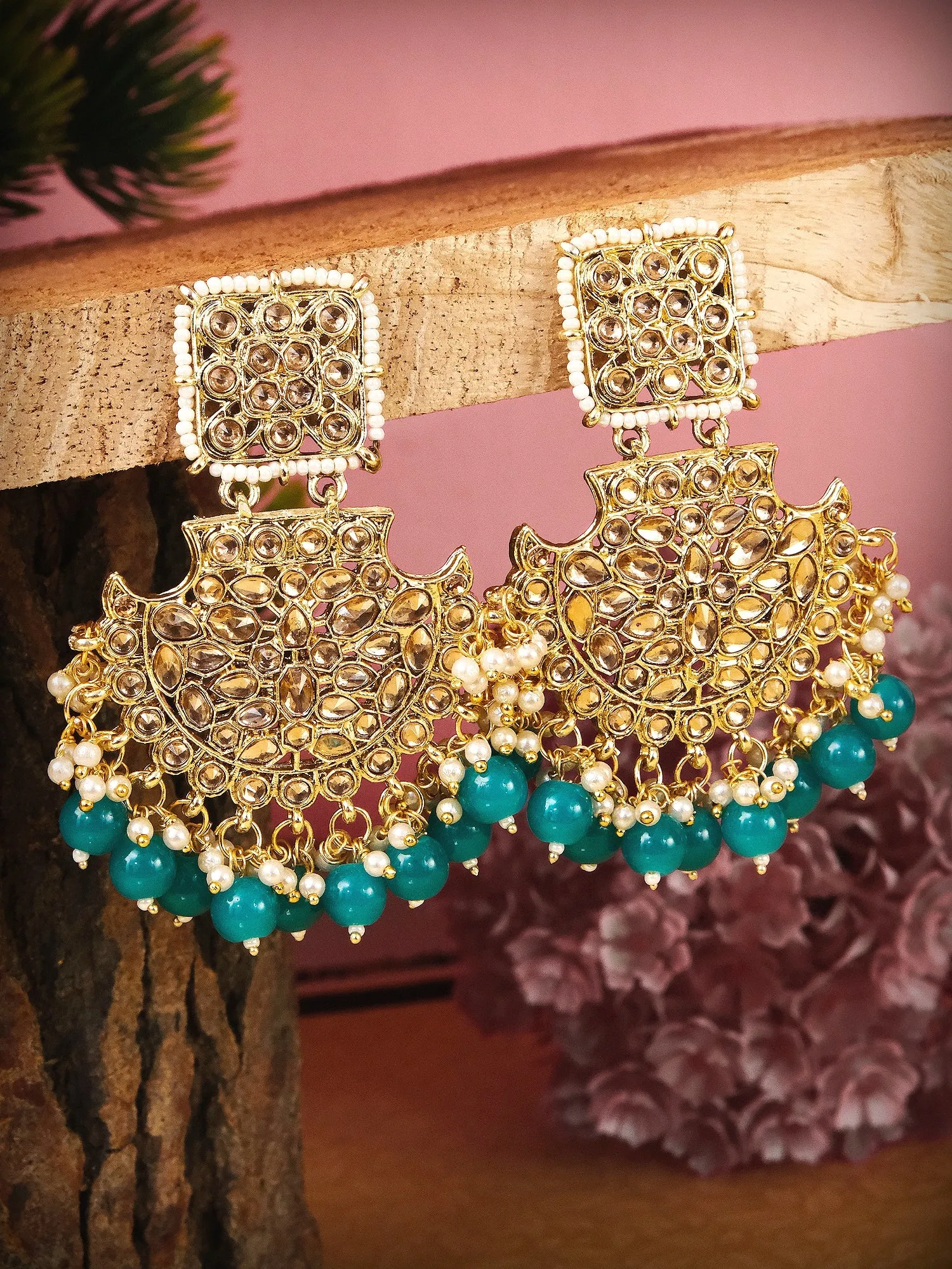 Fashionable Pink Pearl Gold Dangler Earrings for Stylish Women and Girls