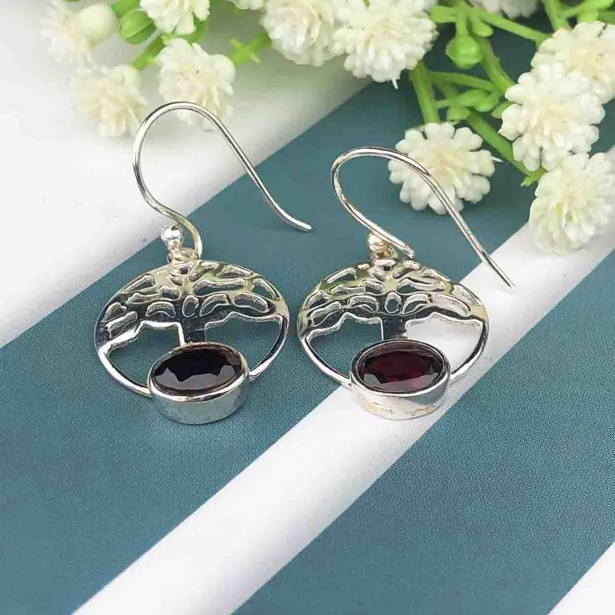 Fashionable Red Ruby Earrings Made of Brass Silver Polished Danglers