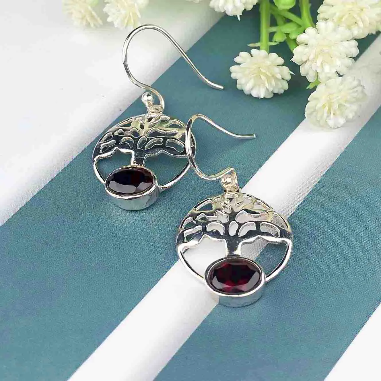 Fashionable Red Ruby Earrings Made of Brass Silver Polished Danglers