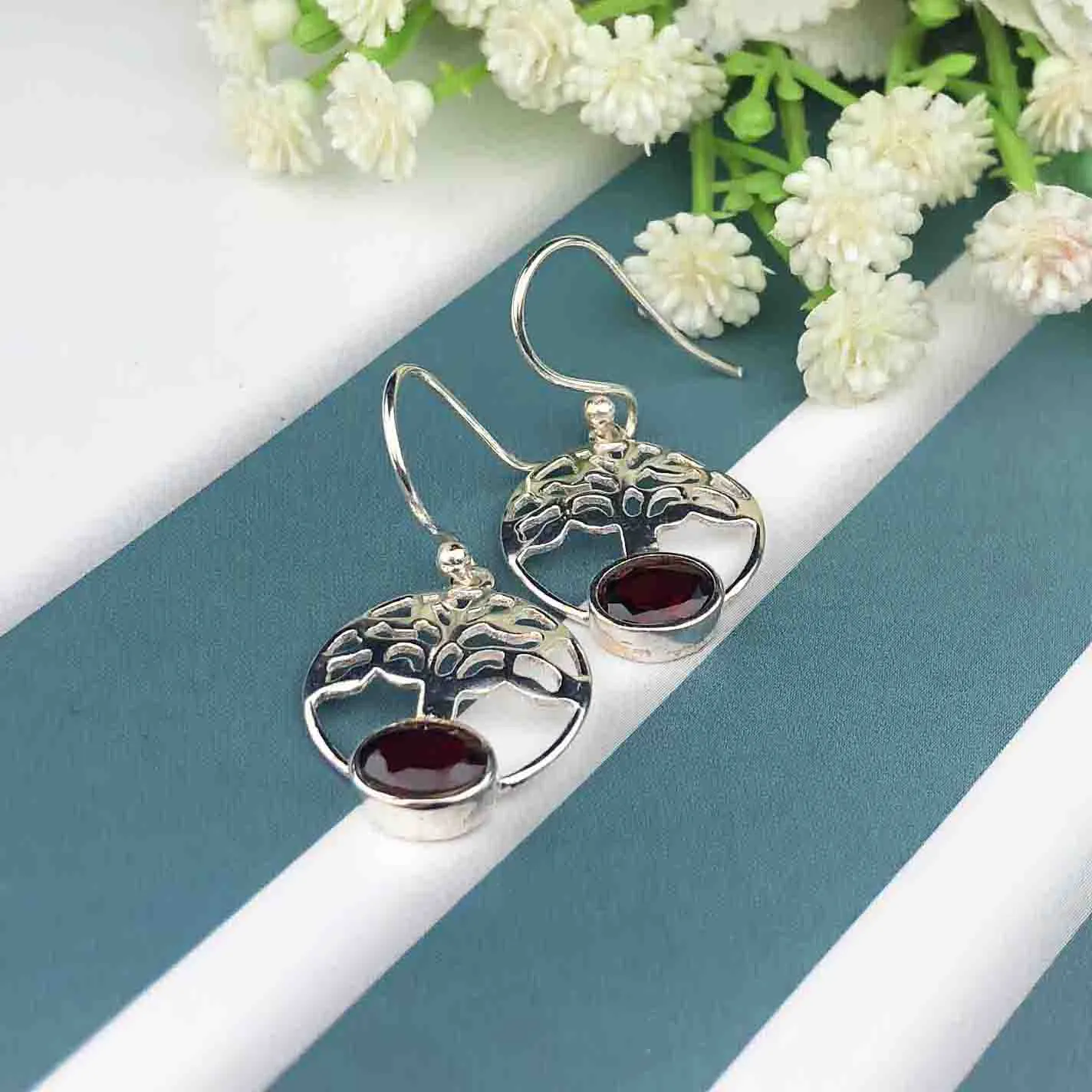 Fashionable Red Ruby Earrings Made of Brass Silver Polished Danglers