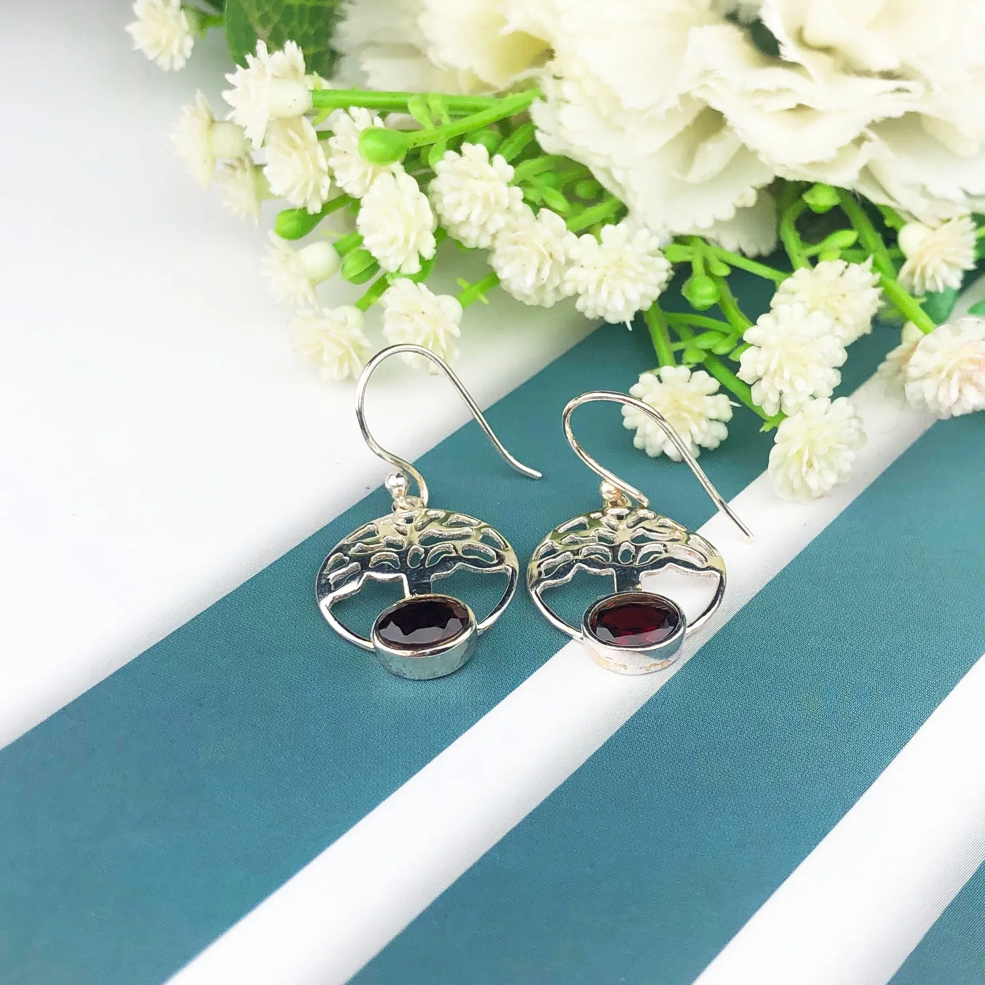 Fashionable Red Ruby Earrings Made of Brass Silver Polished Danglers