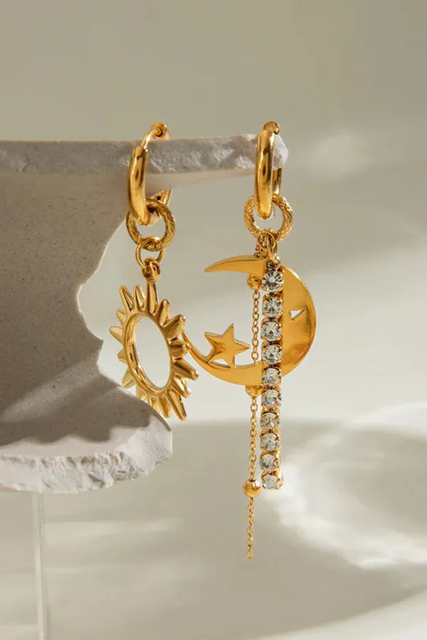 Fashionable Sun Moon Star Rhinestone Tassel Earrings