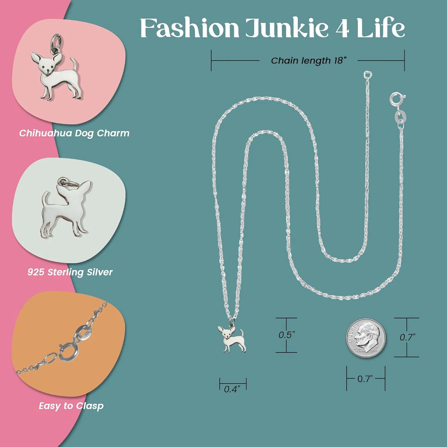 FashionJunkie4Life Sterling Silver 3D Dog Breed Necklaces