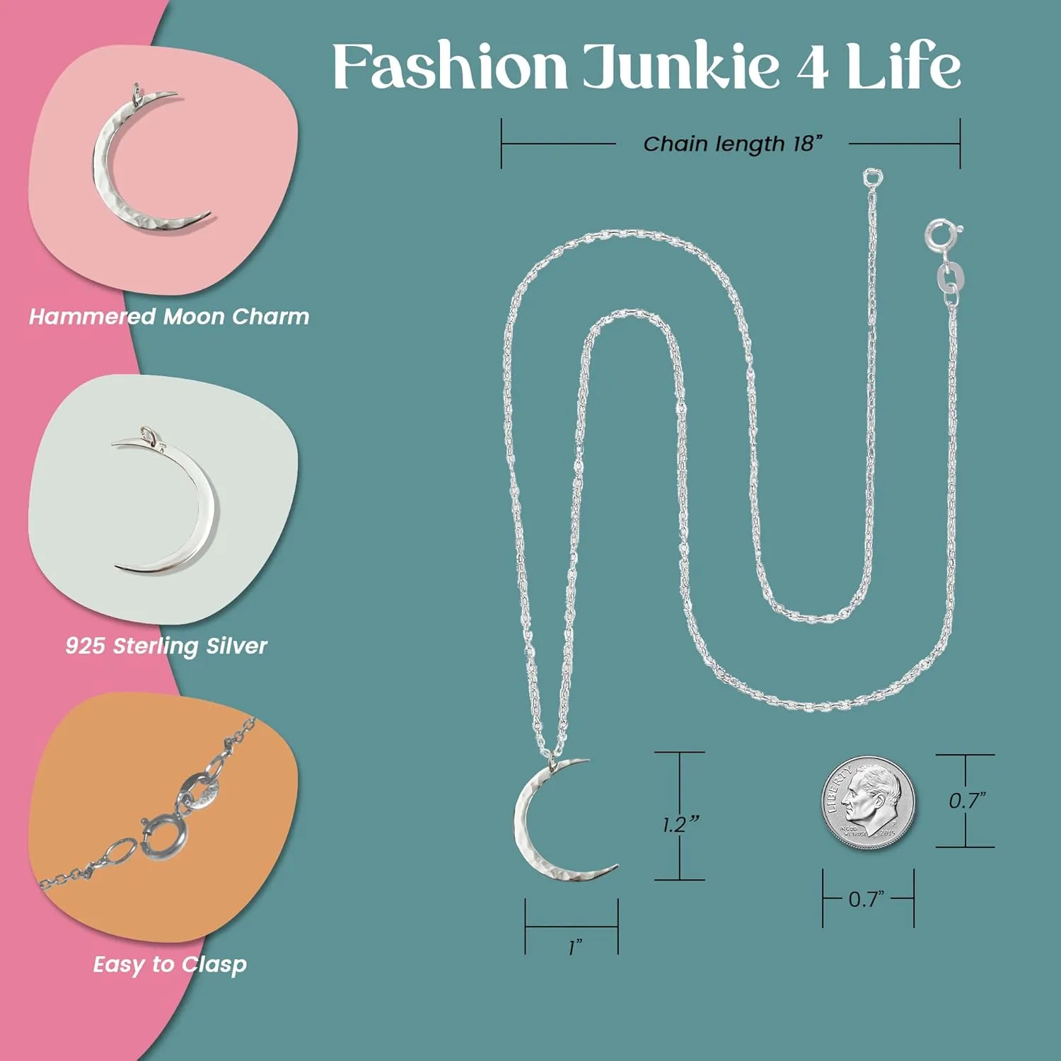 FashionJunkie4Life Sterling Silver Moon Necklaces for Women