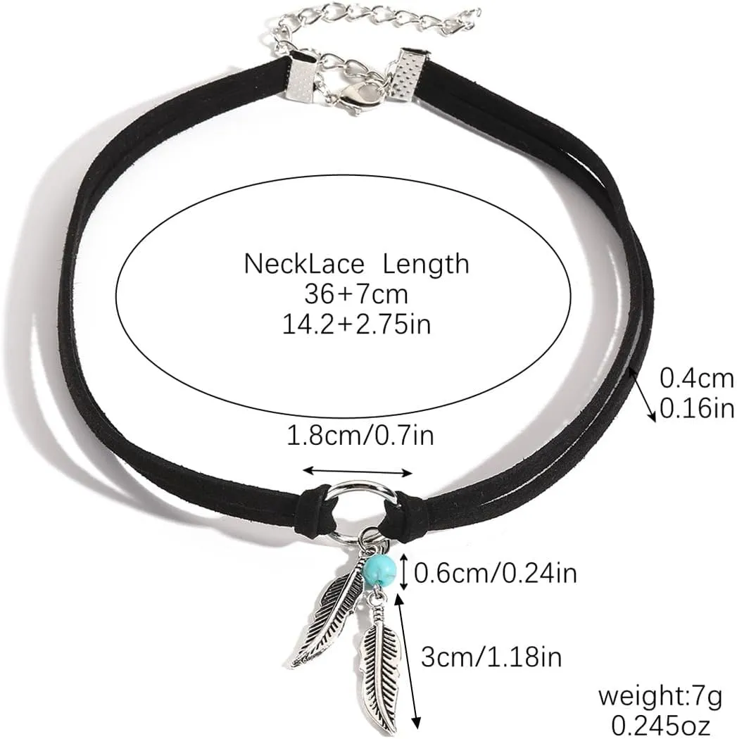 Feather Bohemian Leather Collar Choker Necklaces for Women