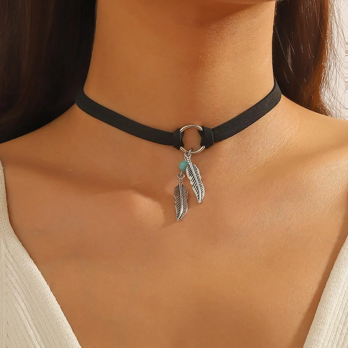 Feather Bohemian Leather Collar Choker Necklaces for Women