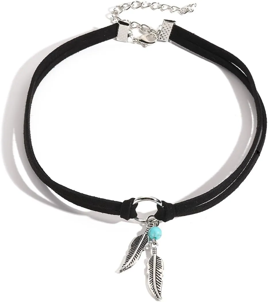 Feather Bohemian Leather Collar Choker Necklaces for Women