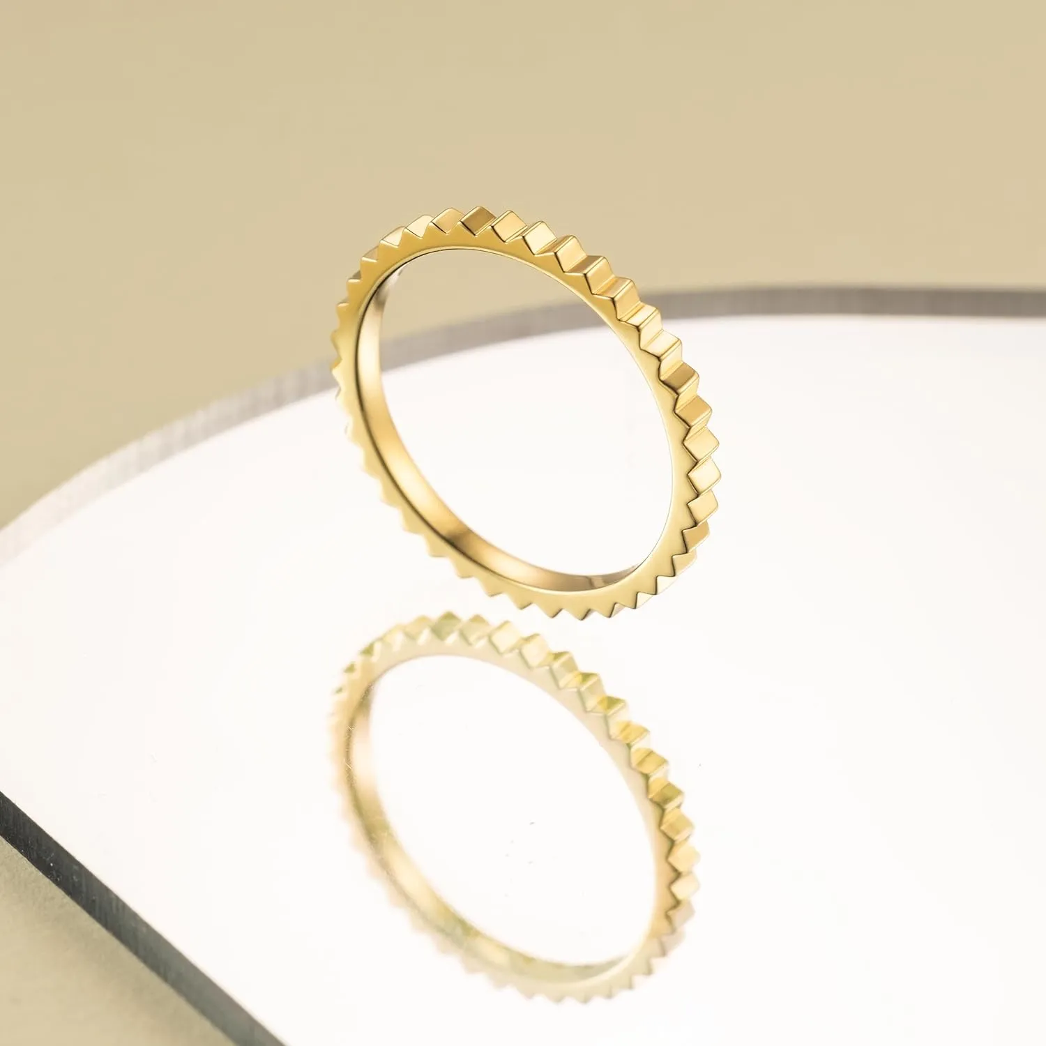 FENIMI 14K Gold Rings for Women Stacking Rings for Women Non Tarnish Serrated Distinct Charm and Personality Jewelry Available Sizes 5-9