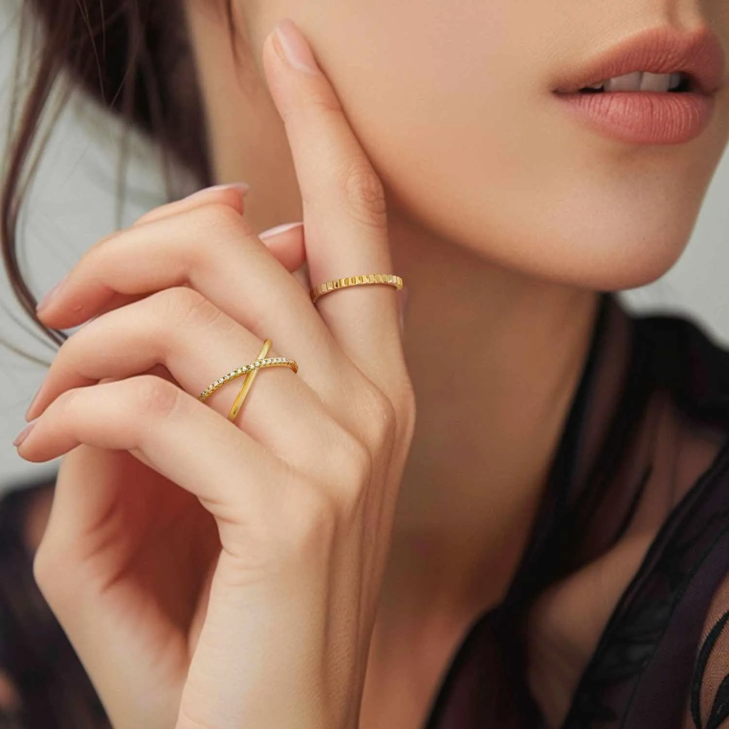 FENIMI 14K Gold Rings for Women Stacking Rings for Women Non Tarnish Serrated Distinct Charm and Personality Jewelry Available Sizes 5-9