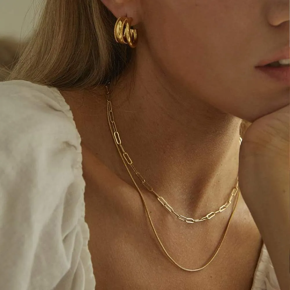 Fiusem Gold Plated Necklace for Women, 14K Gold Plated Herringbone Chain Necklaces, Snake Choker Chain for Women