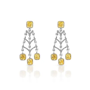 Flora 37 Carat Cushion Cut Diamond Hanging Earrings in Platinum