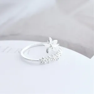 Fresh Flower 925 Sterling Silver Temperament Personality Literary Fashion Gift Korea Female Resizable Opening Rings SRI172