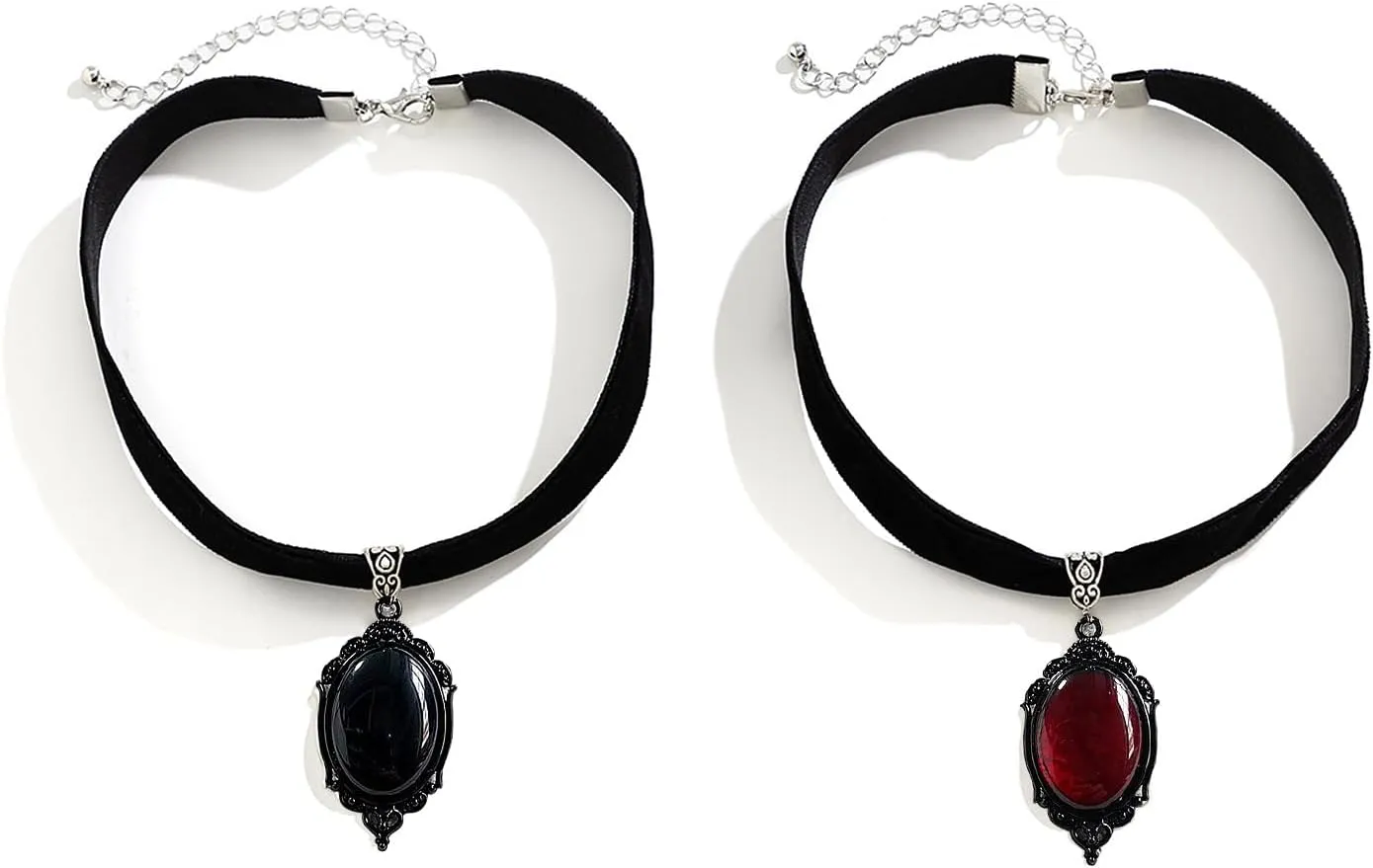 FUTIMELY Gothic Velvet Victorian Choker Necklaces Set,Chunky Big Crystal Pendant Black Fabric Choker,Vintage Oval Teardrop Collar Necklaces Halloween Accessory