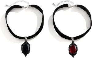 FUTIMELY Gothic Velvet Victorian Choker Necklaces Set,Chunky Big Crystal Pendant Black Fabric Choker,Vintage Oval Teardrop Collar Necklaces Halloween Accessory