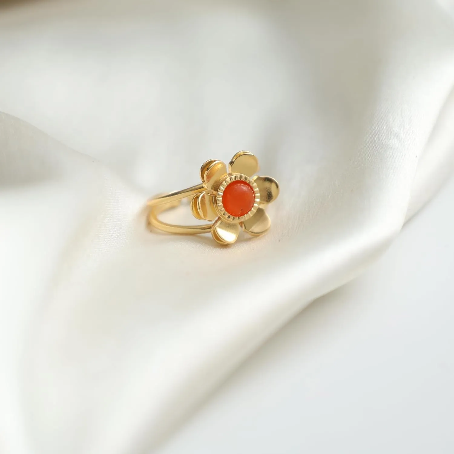 Gempires Real Carnelian Dainty Ring July Birthstone Crystal Jewelry Hypoallergenic Gold Plated Classic Unique Design Statement Rings For Women