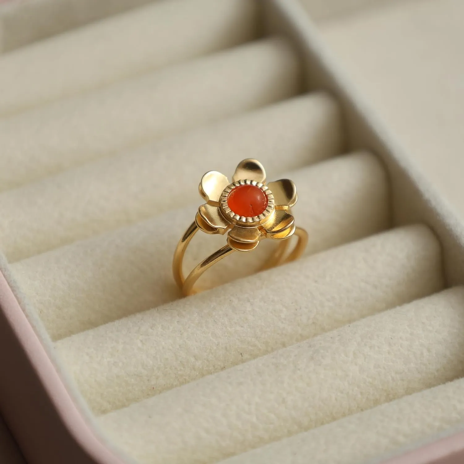 Gempires Real Carnelian Dainty Ring July Birthstone Crystal Jewelry Hypoallergenic Gold Plated Classic Unique Design Statement Rings For Women