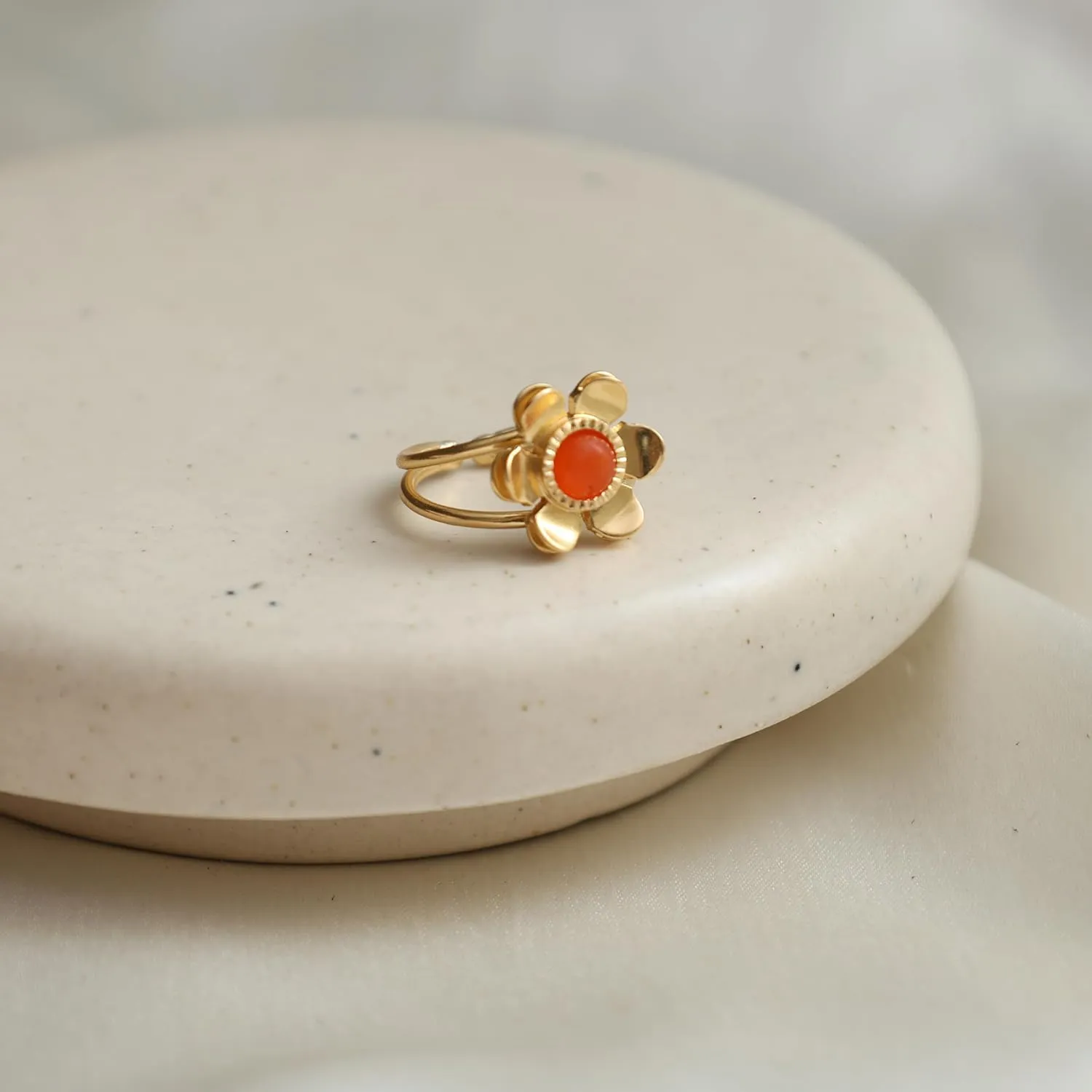 Gempires Real Carnelian Dainty Ring July Birthstone Crystal Jewelry Hypoallergenic Gold Plated Classic Unique Design Statement Rings For Women
