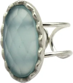 Gemstone Aqua Chalcedony Silver Plated Oval Shape Adjustable Rings Single Stone Handmade Rings Jewelry