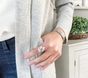 Gemstone Blooming Leaf Pave Ring, Sterling Silver