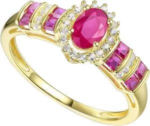 Genuine Gemstone Diamond Ring, Alternating Design of Genuine Gemstones and Diamonds, Center Stone Surrounded by Halo of Diamonds, 14K Rose Gold/14K Gold/14K White Gold (Diamond 1/10 cttw)