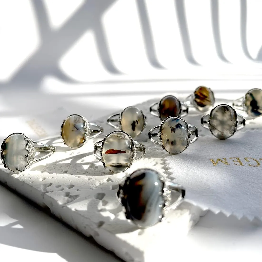 Genuine Rare Yemeni Agate Ring for Women Girls,White Moss Agate Gemstone Ring,S925 Sterling Silver Edged with Flower Vine Genuine Quartz Crystal Gemstone Turkish Ring Jewelry Gift for Her