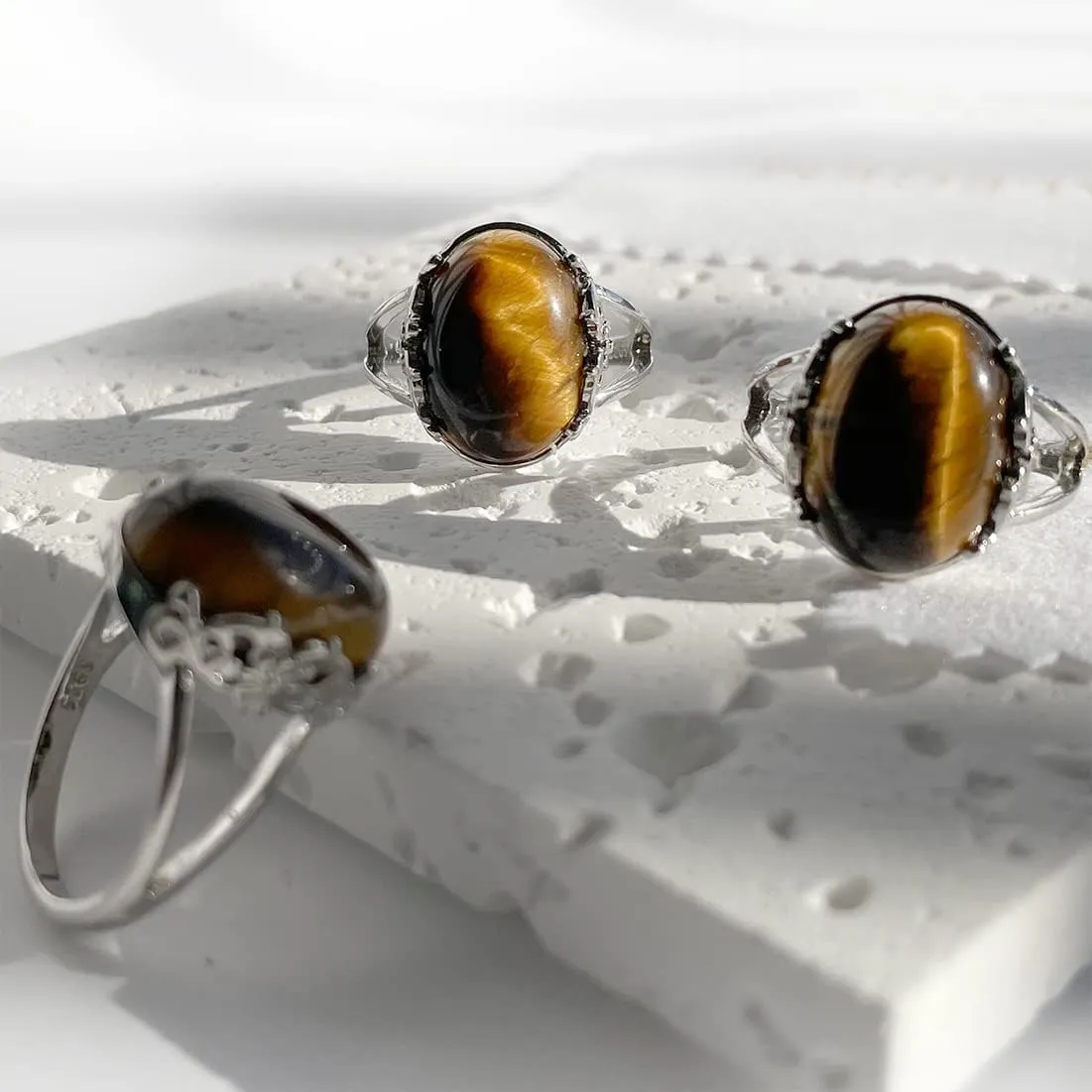 Genuine Yellow Tiger Eye Stone Ring for Women,S925 Sterling Silver Edged with Flower Vine Genuine Quartz Crystal Gemstone Turkish Ring Jewelry