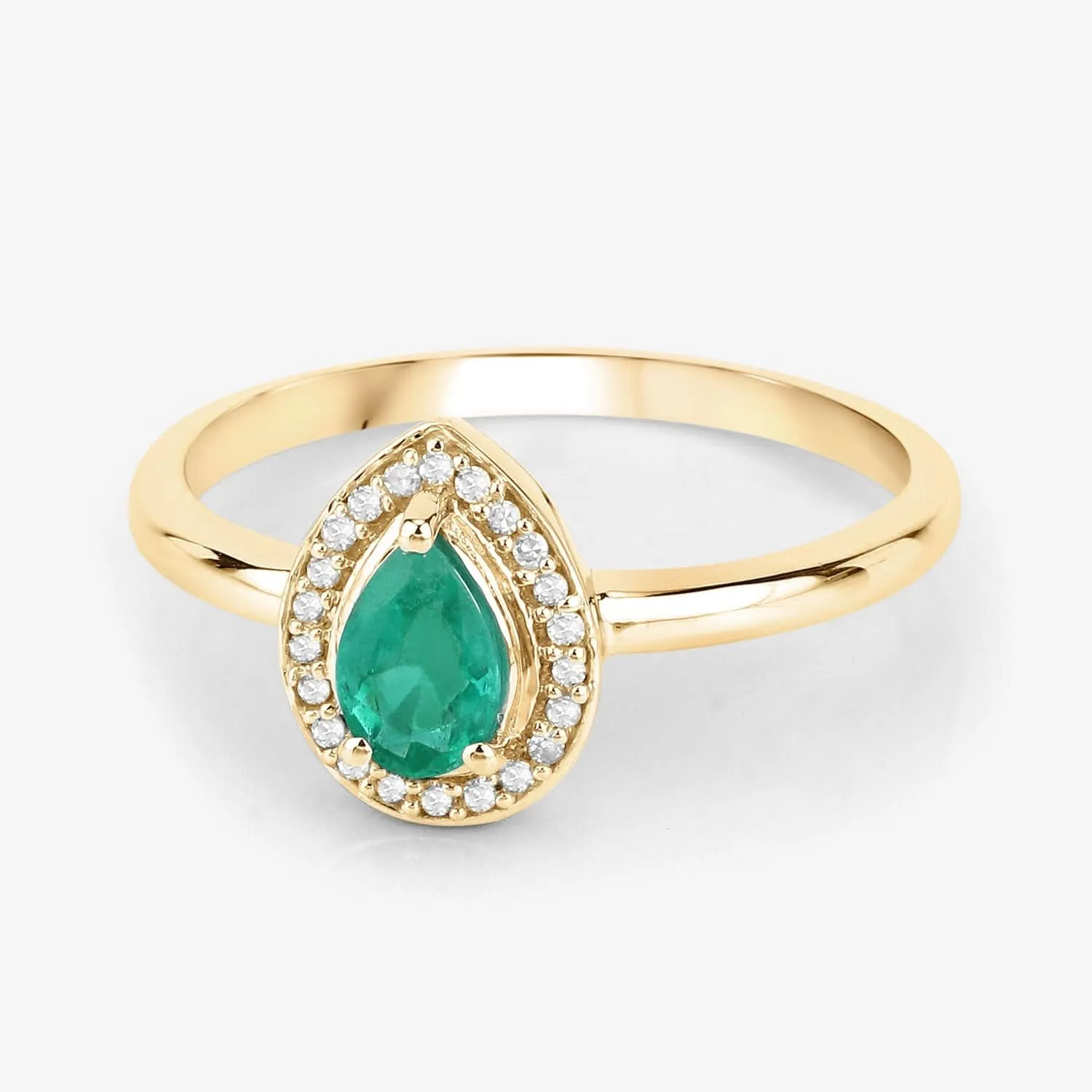 Genuine Zambian Emerald & White Diamond 14K Yellow Ring