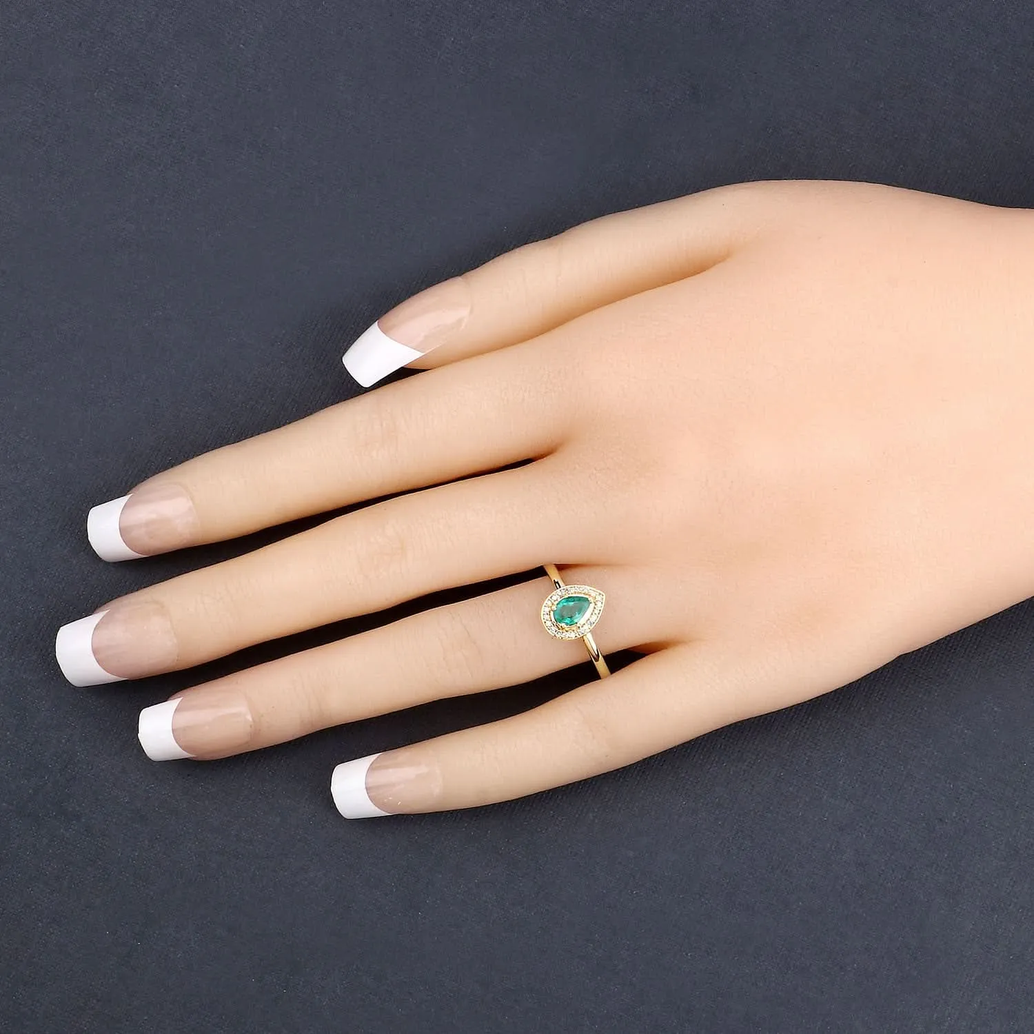 Genuine Zambian Emerald & White Diamond 14K Yellow Ring