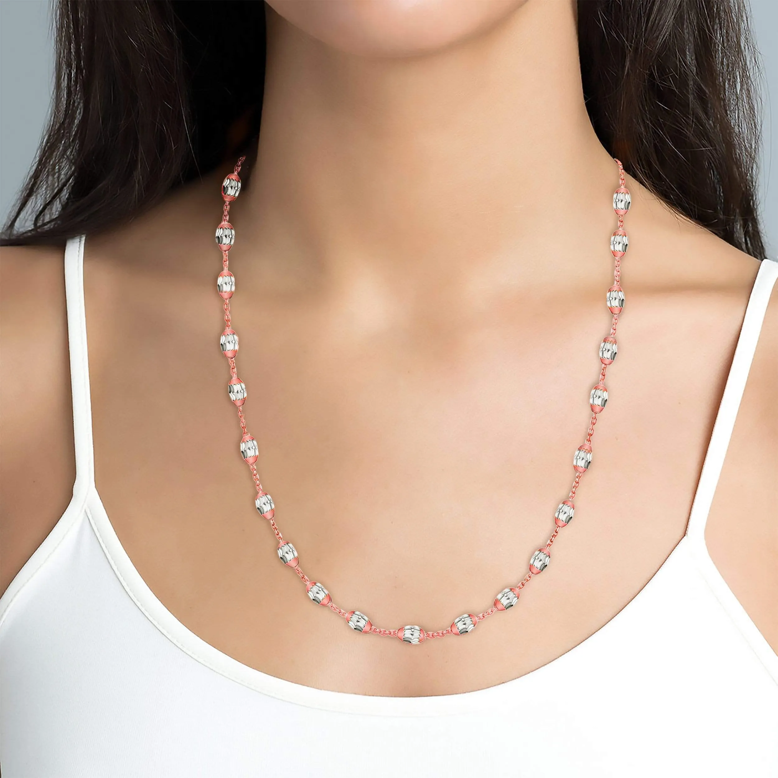 Geobeads Necklace Rose Gold Plate with Silver Beads