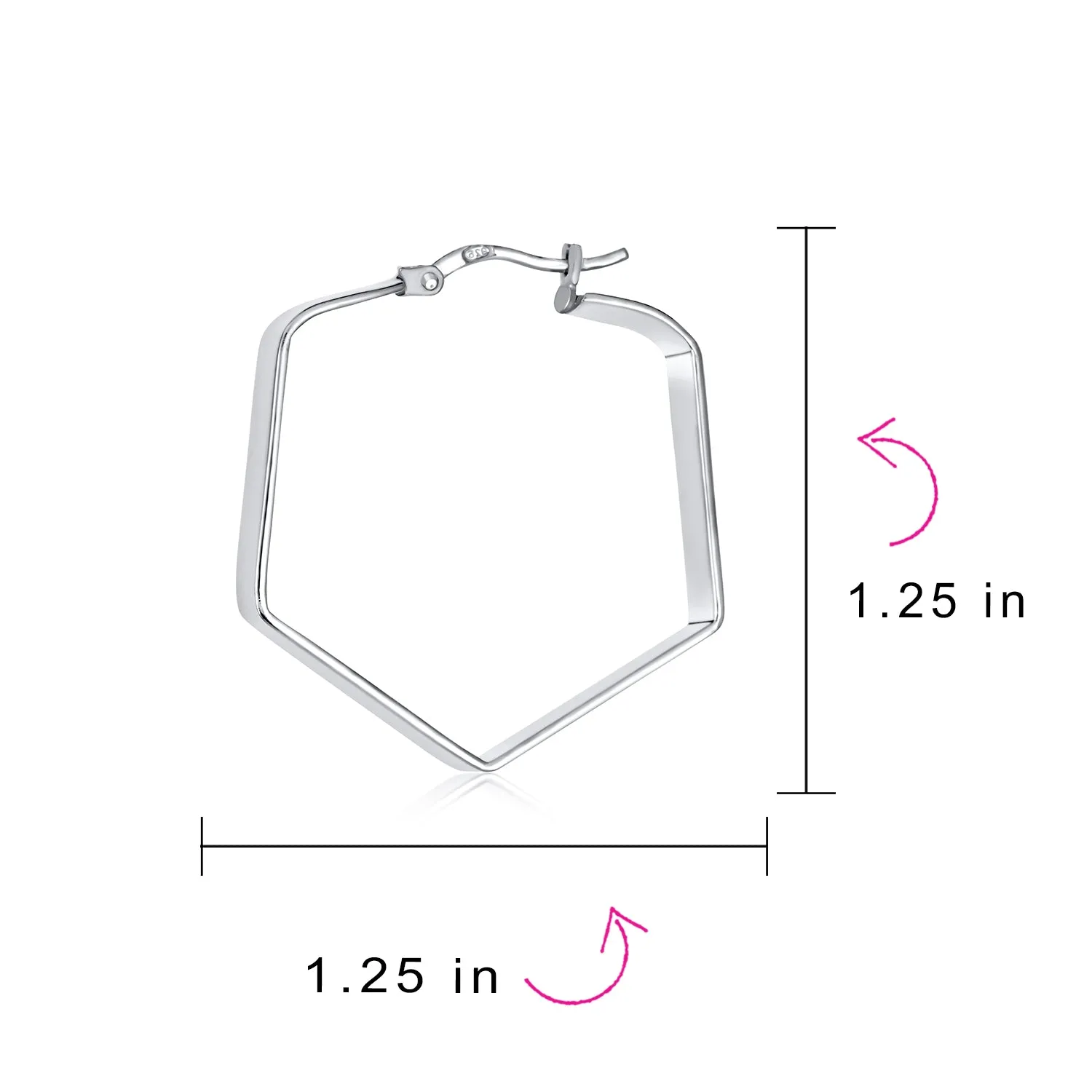 Geometric Flat Hexagon Hoop Huggie Earrings 14K Gold Plated Sterling Silver 1.25"