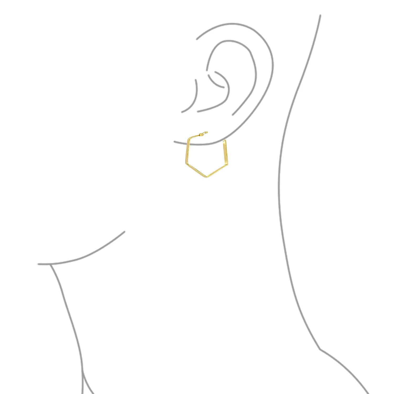 Geometric Flat Hexagon Hoop Huggie Earrings 14K Gold Plated Sterling Silver 1.25"
