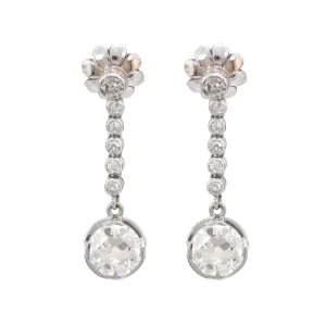 GIA 1.64 and 1.81 carats diamond 18k white gold drop earrings