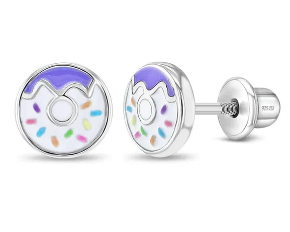 Girl's Sterling Silver Frosted with Sprinkles Donut Earrings